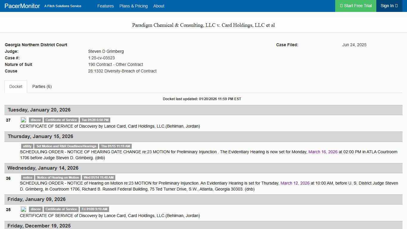 Paradigm Chemical & Consulting, LLC v. Card Holdings, LLC et al (1:25-cv-03523), Georgia Northern District Court
